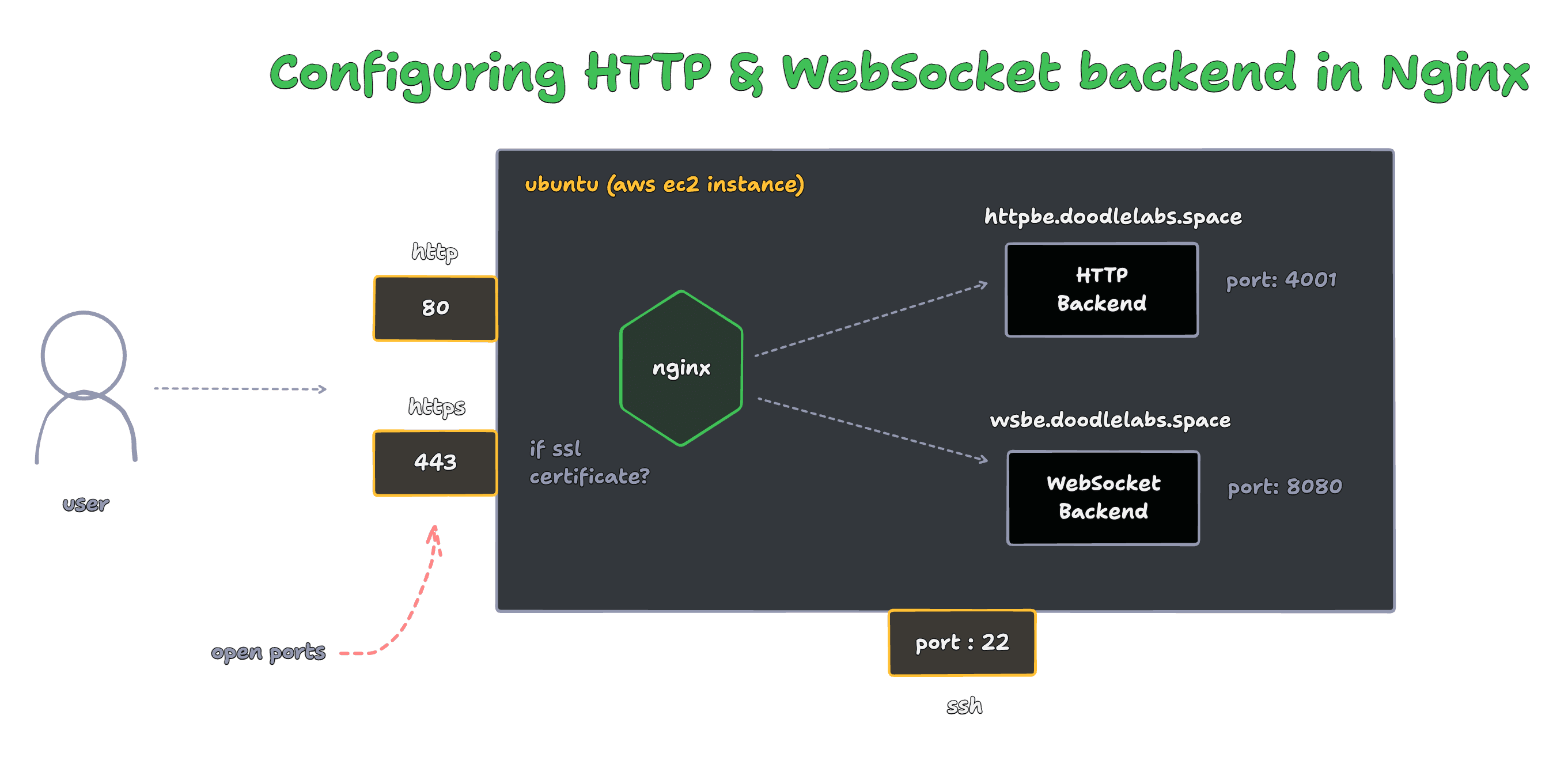 Nginx Reverse Proxy for two backend servers HTTP and WebSocket